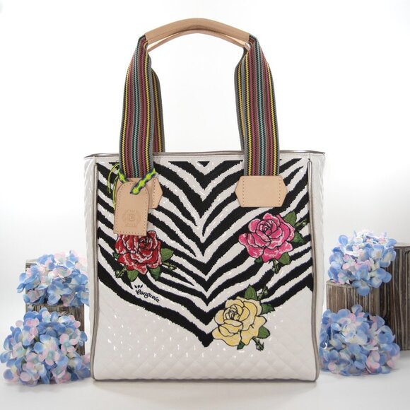 Consuela Handbags - Consuela Michelle Patent and Natural Leather Embroidered Classic Tote Bag NWT
